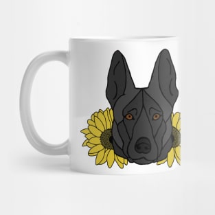 Black Shepherd/Malinois with Sunflowers Mug
